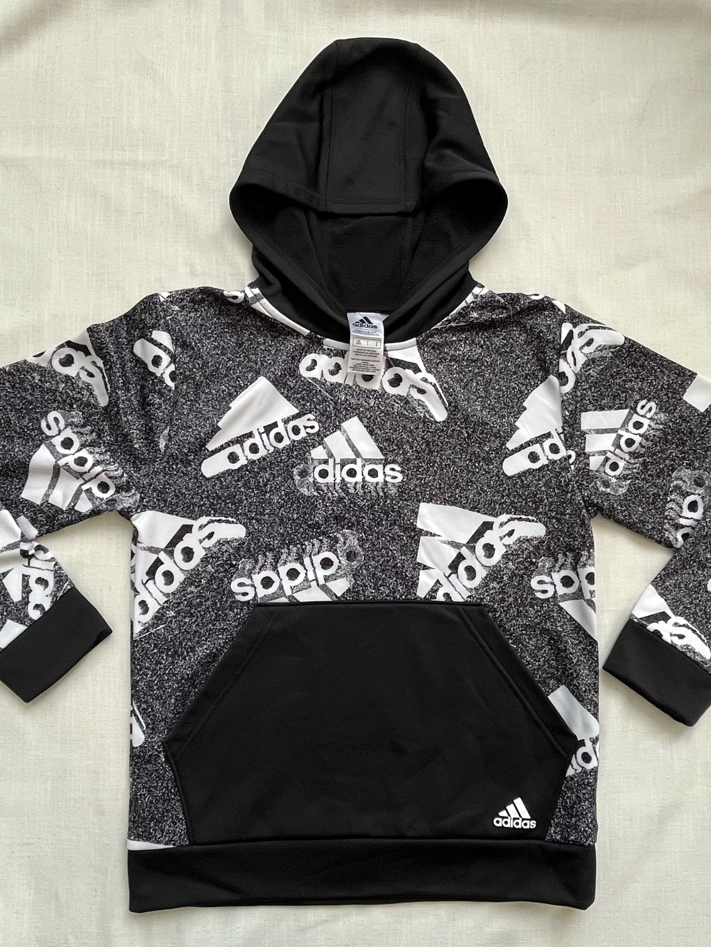 Adidas Black & White Logo Hoodie.  Youth -Size 14/16. Super soft interior.